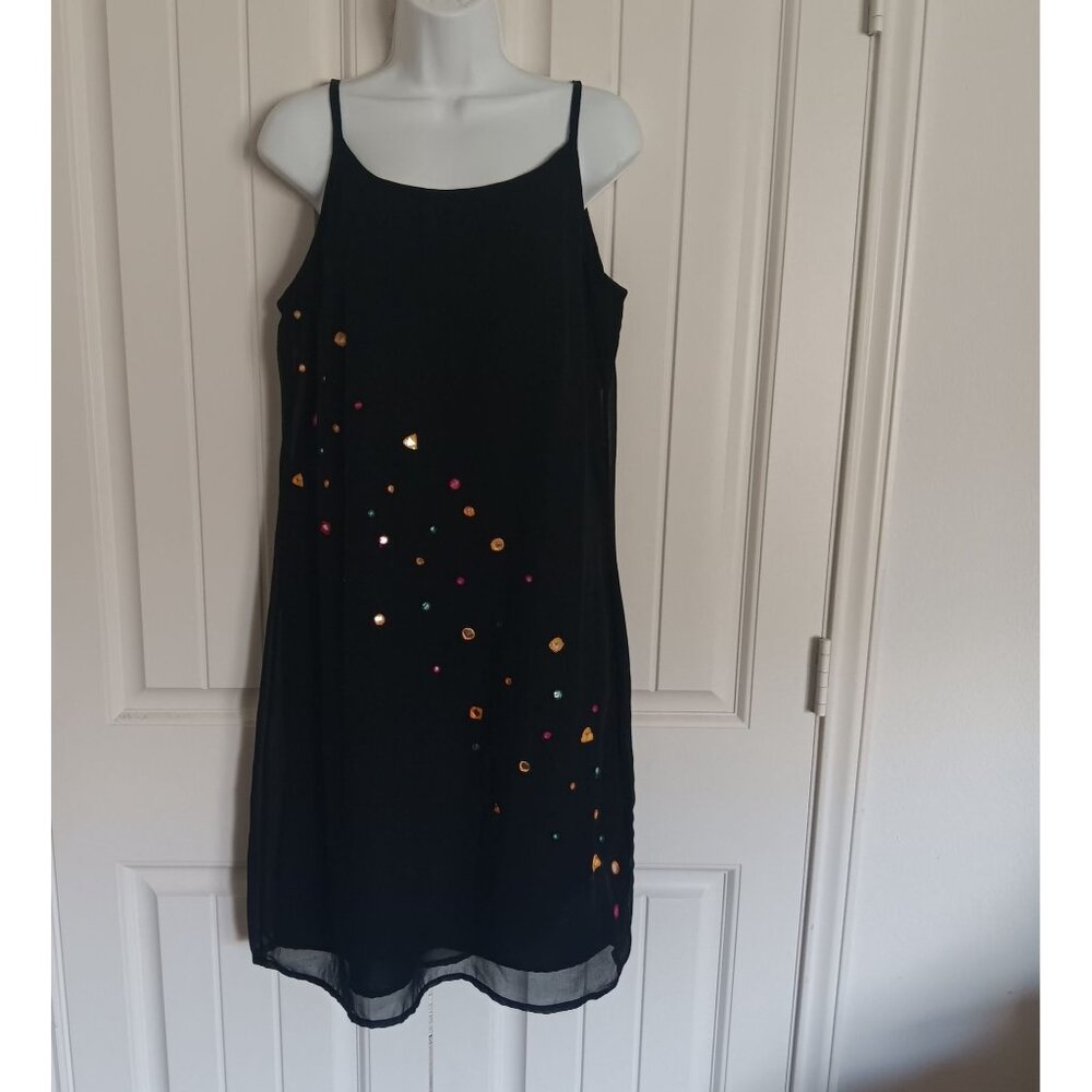 R & L Co. Women's Black Sleeveless Dress With Colorful Embellishments Size 12